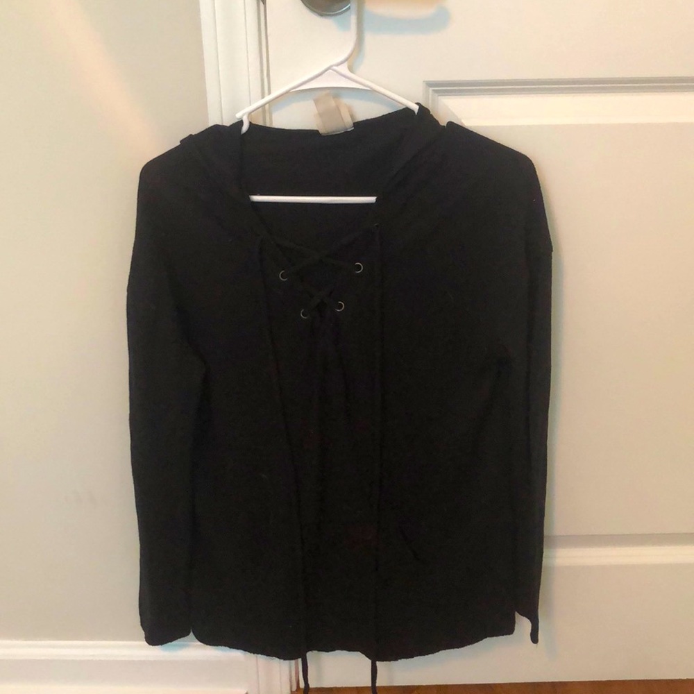 Oversized Black Hoodie- Lace up front